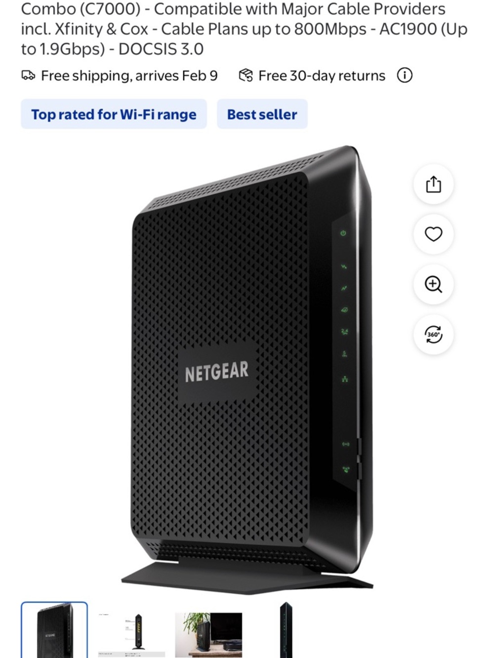 Netgear Black AC1900 Modem Router Combo works very well